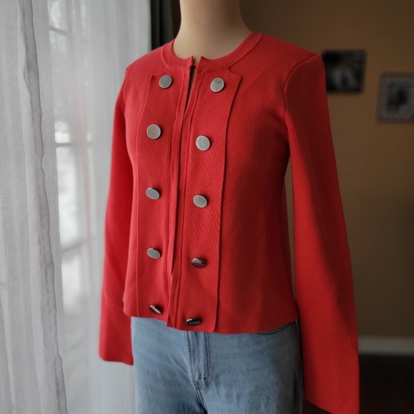 Chico's Jackets & Blazers - Chico's Red Hook & Eye Military Style Sweater Jacket, Size M